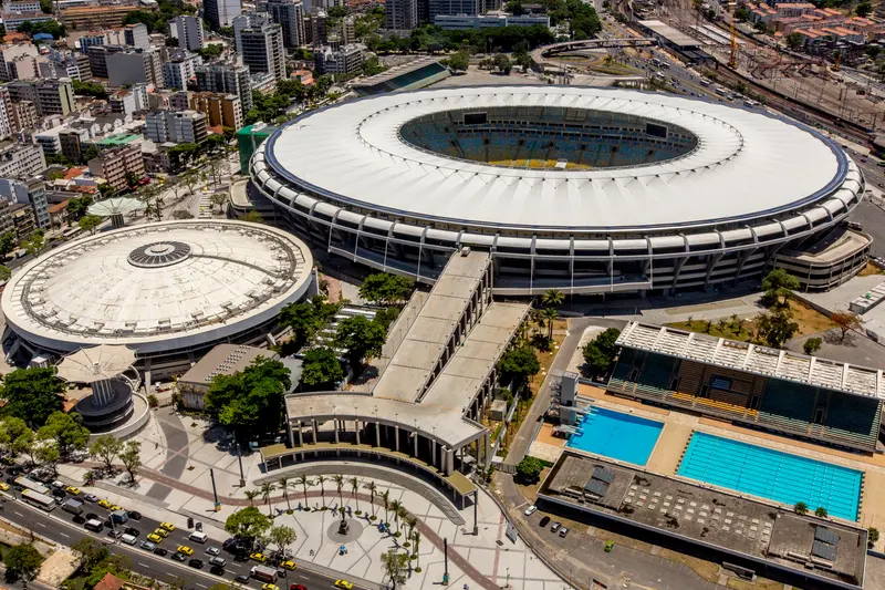 Vista aérea do estádio do Maracanã e do ginásio Maracanãzinho, no Rio de Janeiro