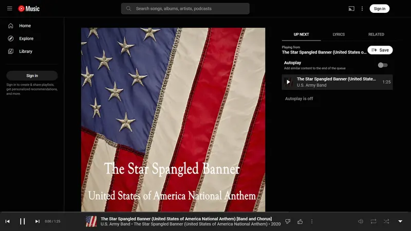 Tela do player do YouTube Music na web, com uma faixa em reprodução